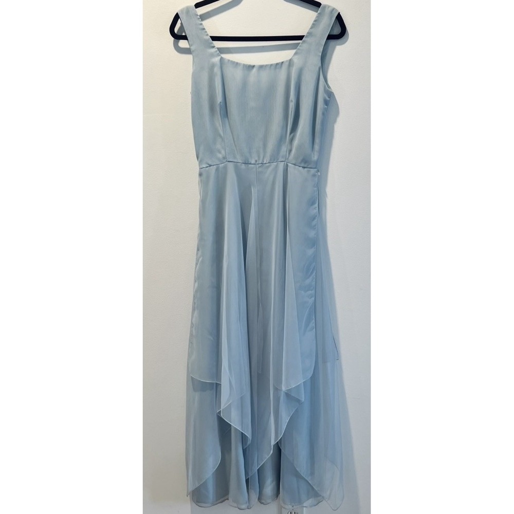 MISS ELLIETTE CALIFORNIA Vintage Chiffon Pleated Dress Light Blue Party Sz (8)